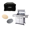 OUT371126 Outback Jupiter 6 Burner Gas BBQ Hybrid  with Cover Pizza Stone Utilty Basket & Griddle Plate - Stainless Steel