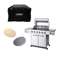 Outback Jupiter 6 Burner Gas BBQ Hybrid  with Cover Pizza Stone Utilty Basket & Griddle Plate - Stainless Steel