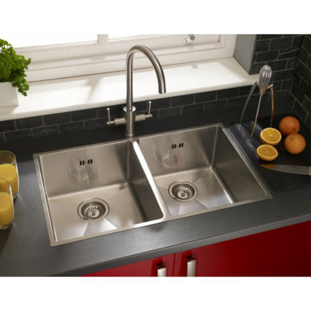 Astracast OX20XBHOMEPK5 Onyx Undermount Double Bowl Brushed Stainless Steel Sink & Accessories