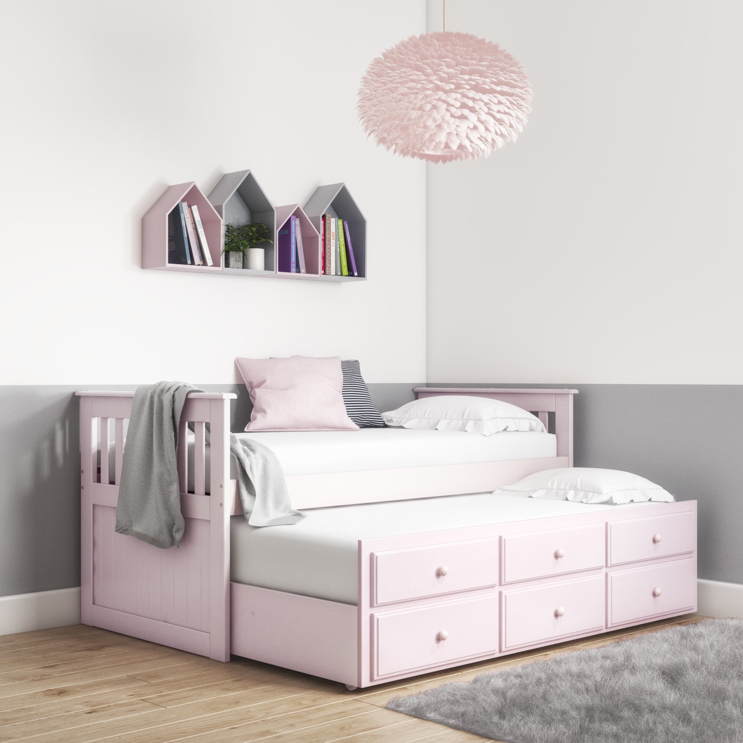bed with trundle and storage drawers