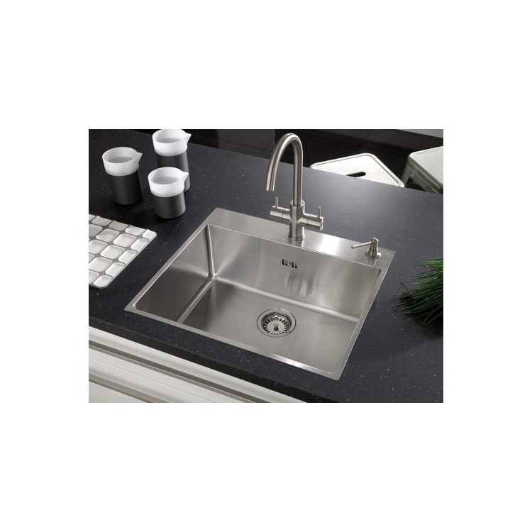 GRADE A1 - As new but box opened - Astracast OXS2XBHOMEPK Onyx flush mount Square Large Single Bowl Brushed Stainless Steel Sink With Soap Dispenser
