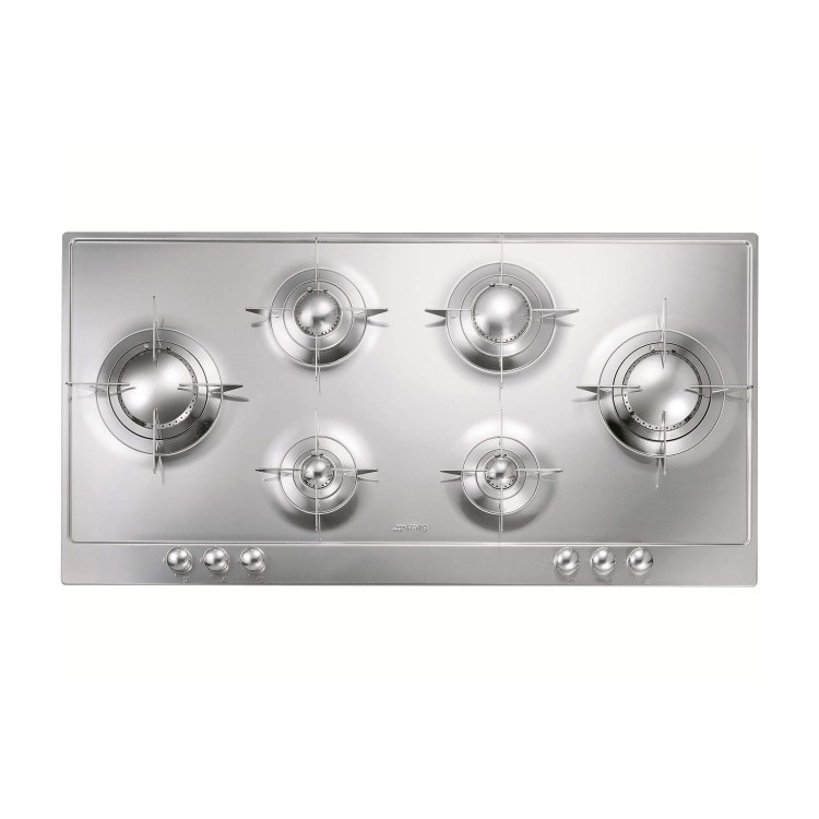 Smeg P106ES 100cm Polished Stainless Steel Piano Design 6 Burner Gas Hob with Evershine