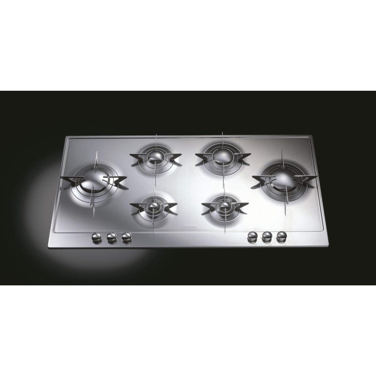 Smeg P106ES 100cm Polished Stainless Steel Piano Design 6 Burner Gas Hob with Evershine
