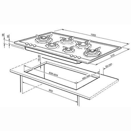 Smeg P106 100cm wide Piano Design Gas Hob