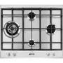 Smeg P1641XT Linea 4 Burner 60cm Gas Hob With Ultra Rapid Burner And Cast Iron Pan Stands Stainless Steel