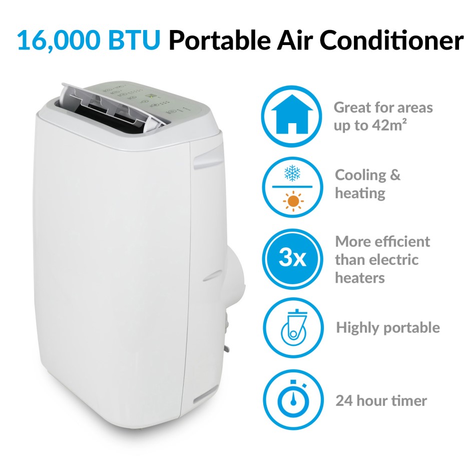 electriQ 16000 BTU 4.6 Kw Portable Air Conditioner with Heat Pump up to