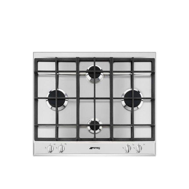 Smeg Cucina 60cm 4 Burner Gas Hob with cast Iron Pan Supports - Stainless Steel
