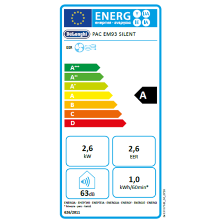 De'Longhi PAC EM93 ECO Silent 10500 BTU Portable Air Conditioner - great for rooms up to 28 sqm 