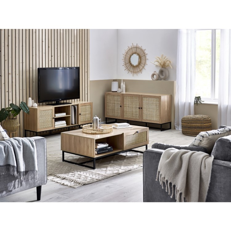 Large Oak TV Stand with Storage - TV's up to 60" - Padstow