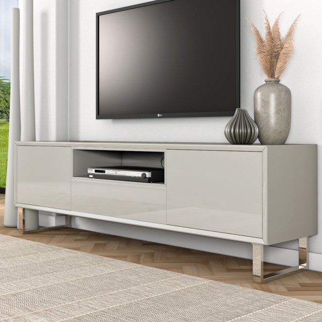 Wide Beige Gloss TV Stand with Storage - TV's up to 77" - Paloma