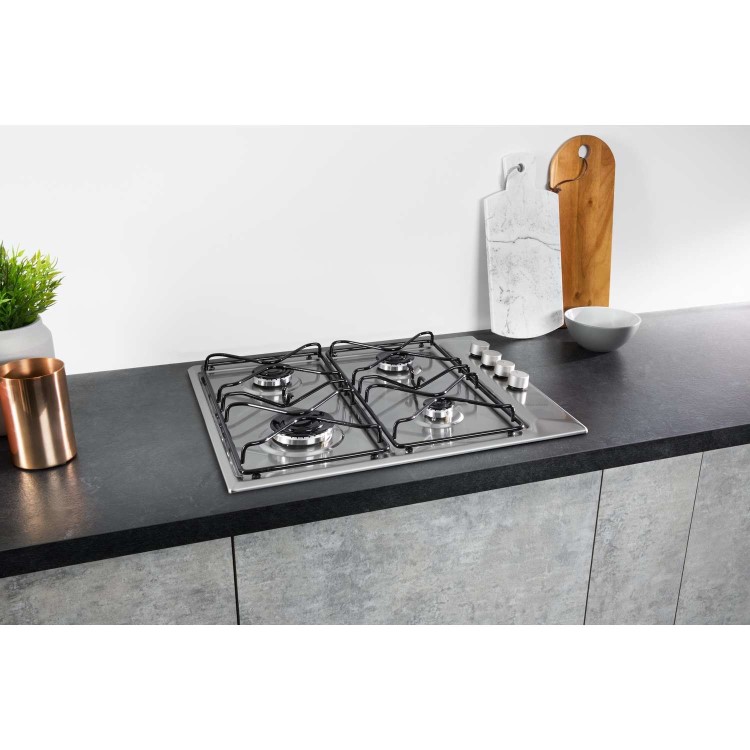 Refurbished Hotpoint PAN642IXH 58cm 4 Burner Gas Hob Stainless Steel