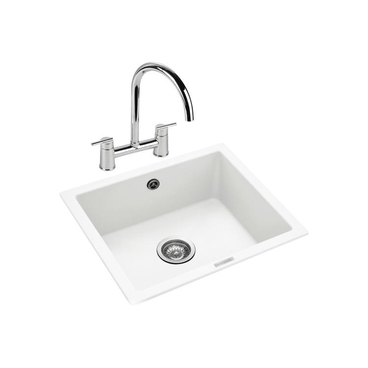 GRADE A1 - Box Opened Rangemaster Paragon Single Bowl Undermount White Granite Kitchen Sink
