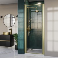 800mm Brushed Brass Hinged Shower Door 8mm Glass - Pavo 800mm Brushed Brass Hinged Shower Door 8mm Glass - Pavo