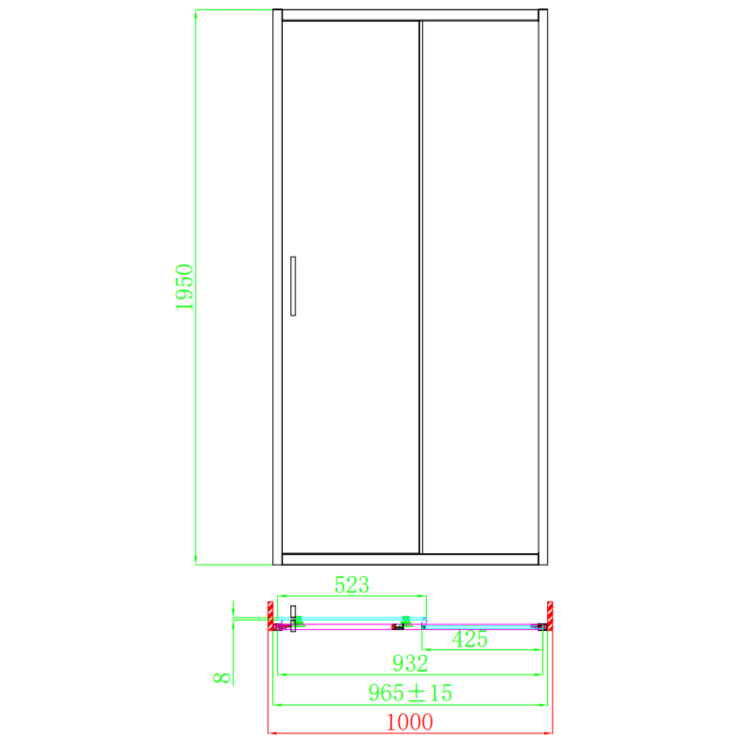 1000mm Gunmetal Grey Sliding Shower Door 8mm Glass - Pavo