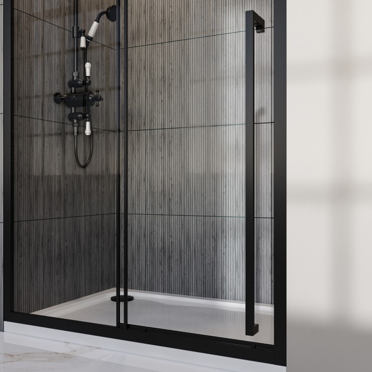1000mm Black Sliding Shower Door 8mm Glass with Extended Handle - Pavo