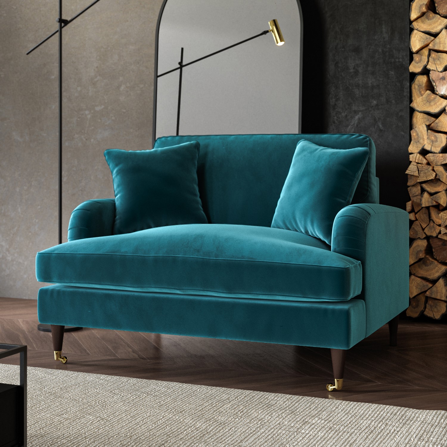 Teal Blue Velvet Loveseat Foam Filled wi...