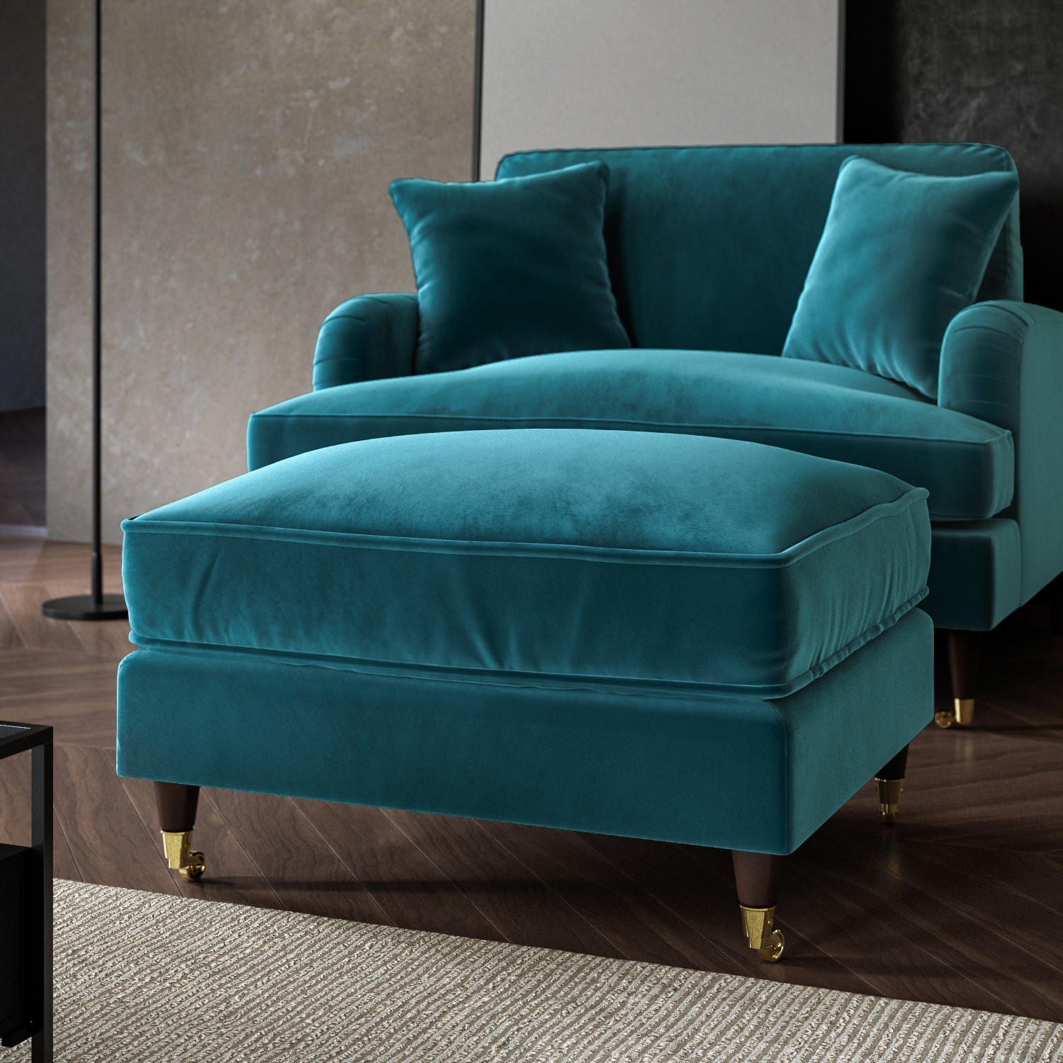 Large Teal Velvet Footstool - Payton PAY...
