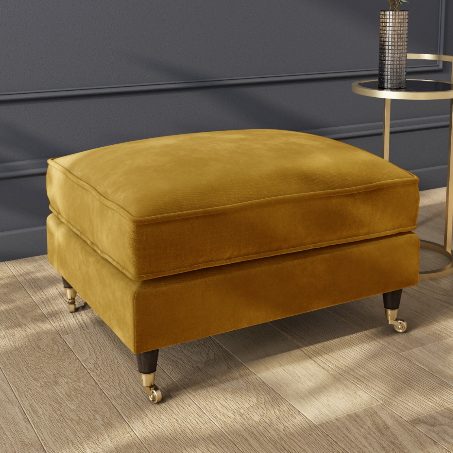 Large Mustard Velvet Footstool - Payton ...