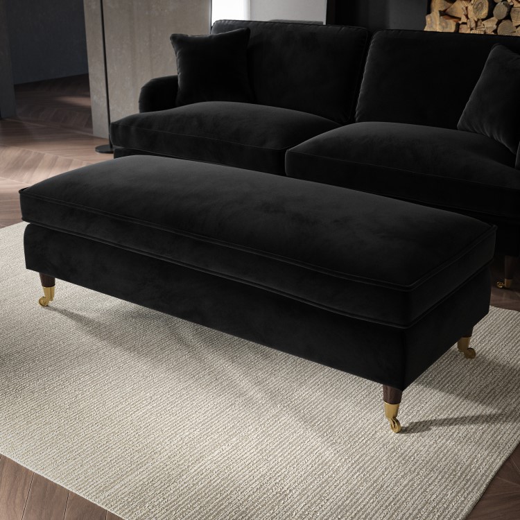 ALMOST PERFECT - Black Velvet Long Footstool - Payton