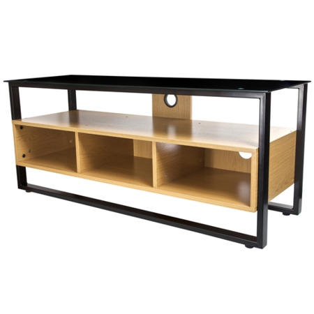 Proper TV Floor Stand Contemporary Design Tempered Glass and Wood
