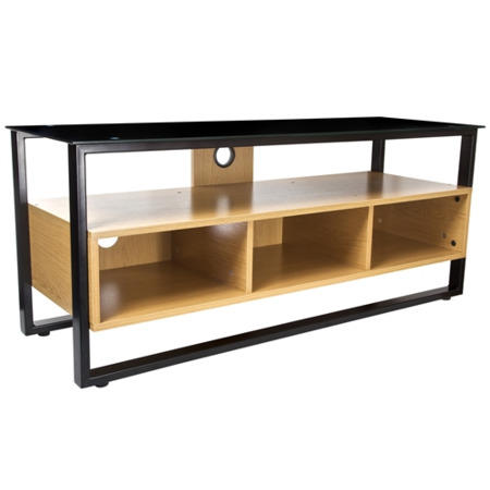 Proper TV Floor Stand Contemporary Design Tempered Glass and Wood