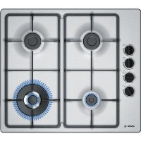 Bosch PBH6B5B60 58cm Four Burner Gas Hob With Cast Iron Pan Stands Stainless Steel