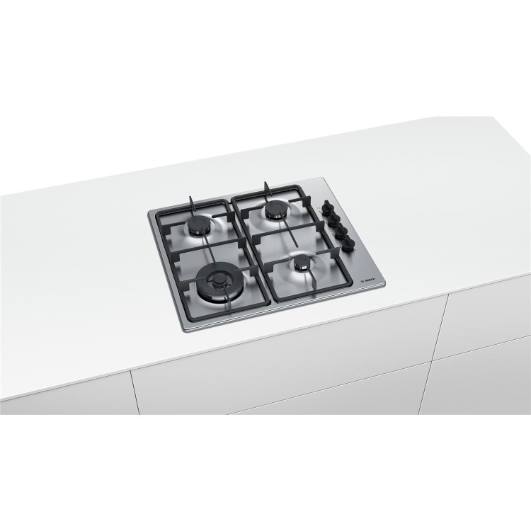 GRADE A2 - Bosch PBH6B5B60 58cm Four Burner Gas Hob With Cast Iron Pan Stands Stainless Steel