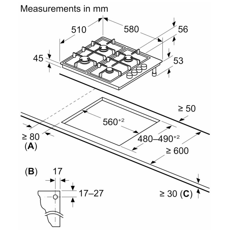 Refurbished Bosch Series 2 60cm 4 Burner Gas Hob - White