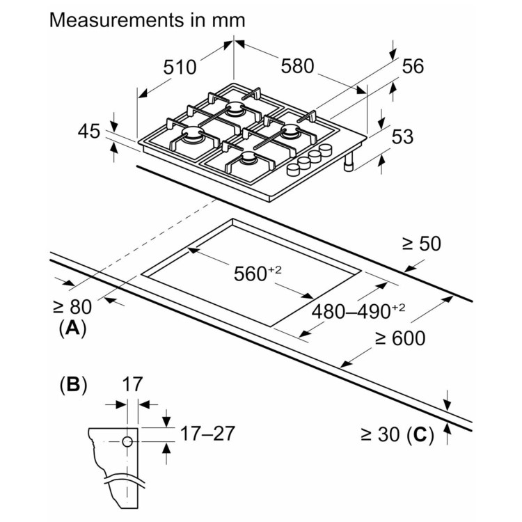 Refurbished Bosch Series 2 60cm 4 Burner Gas Hob - Black