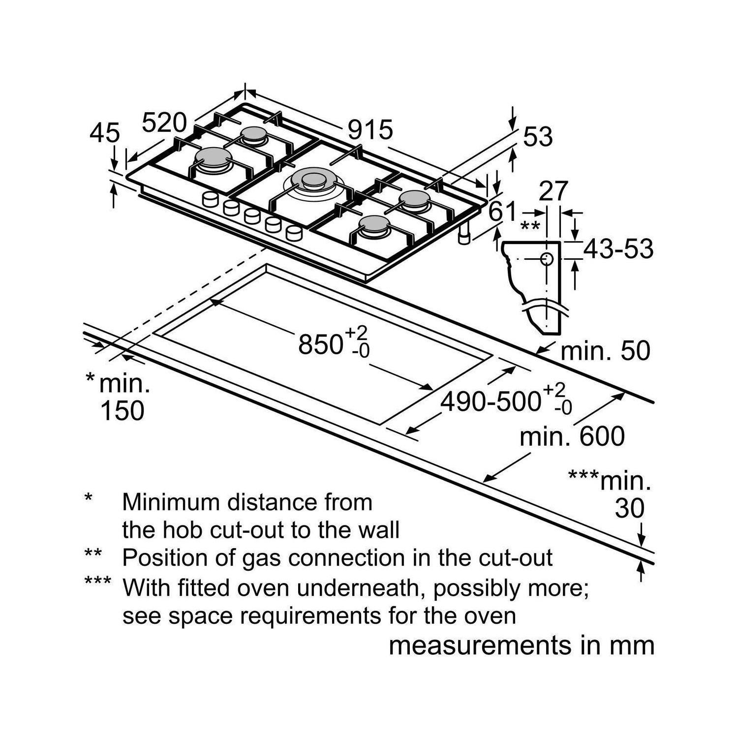 Bosch Serie 6 90cm 5 Burner Gas Hob Stainless Steel PCR9A5B90