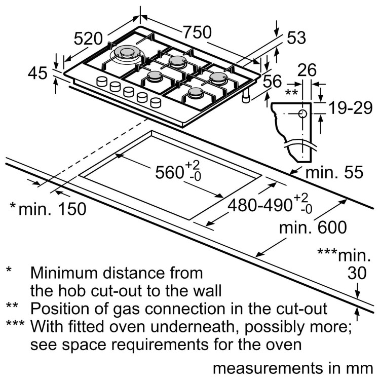 Bosch Series 6 75cm 5 Burner Gas Hob - Stainless Steel