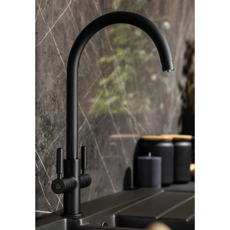 Abode Hemista Dual Lever Slimline 3 in 1 Boiling Water Tap - Matt Black