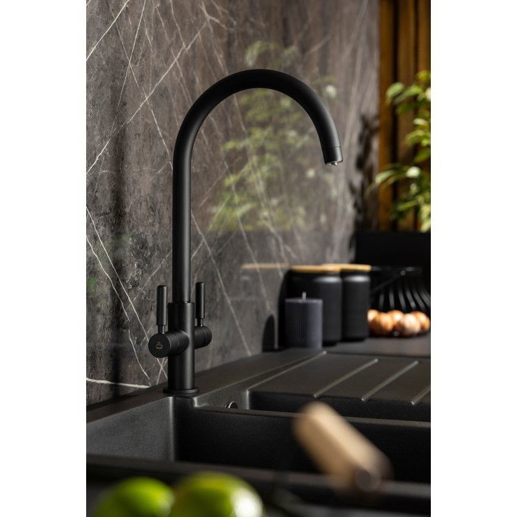 Abode Hemista Dual Lever Slimline 3 in 1 Boiling Water Tap - Matt Black