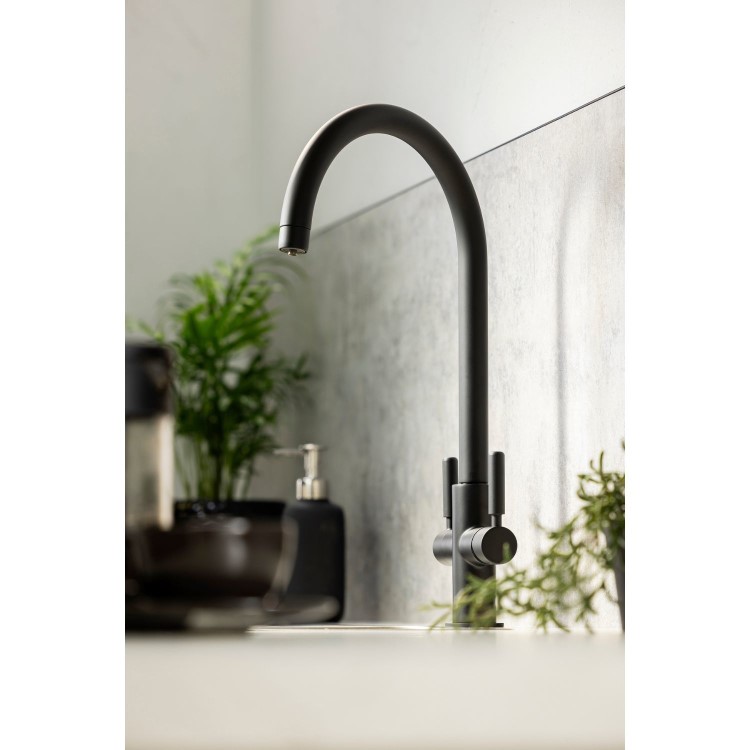 Abode Hemista Dual Lever Slimline 3 in 1 Boiling Water Tap - Matt Black