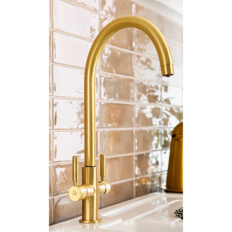 Abode Hemista Dual Lever Slimline 3 in 1 Boiling Water Tap - Brushed Brass
