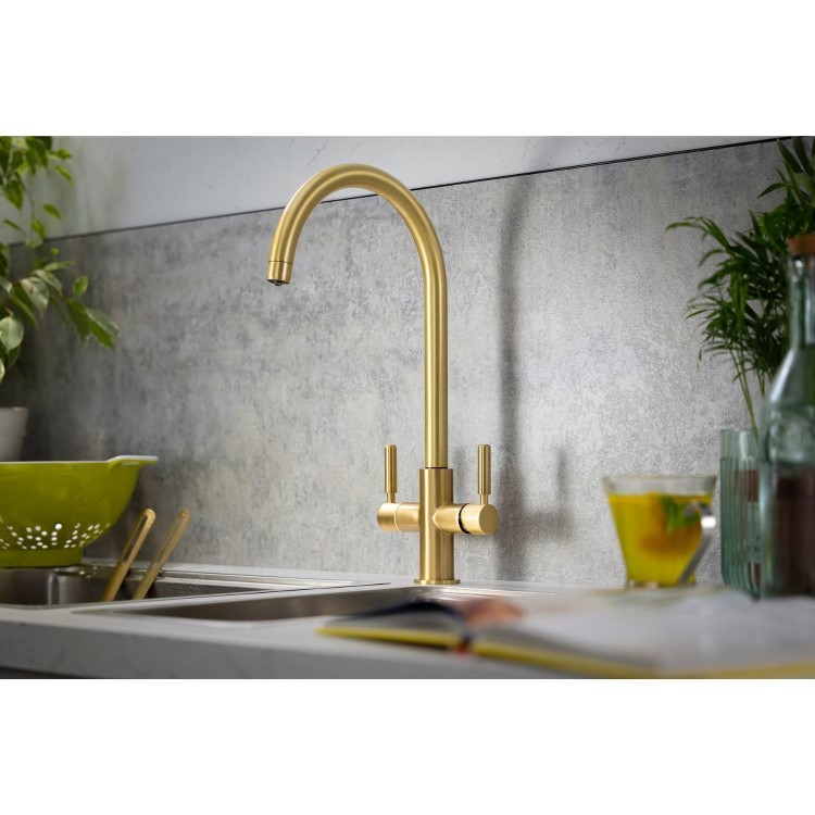 Abode Hemista Dual Lever Slimline 3 in 1 Boiling Water Tap - Brushed Brass