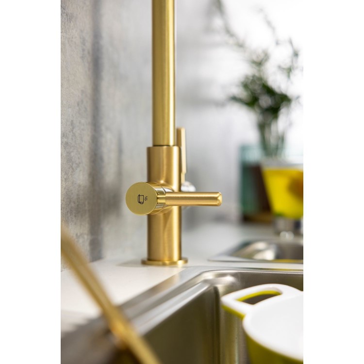 Abode Hemista Dual Lever Slimline 3 in 1 Boiling Water Tap - Brushed Brass