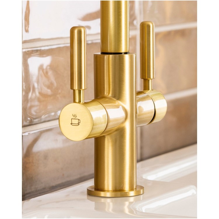 Abode Hemista Dual Lever Slimline 3 in 1 Boiling Water Tap - Brushed Brass