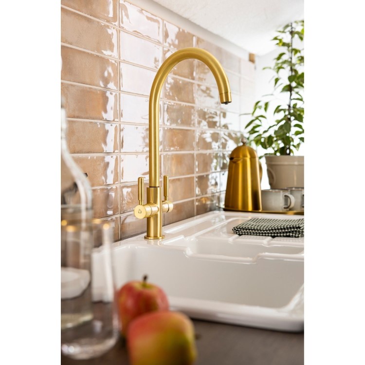 Abode Hemista Dual Lever Slimline 3 in 1 Boiling Water Tap - Brushed Brass