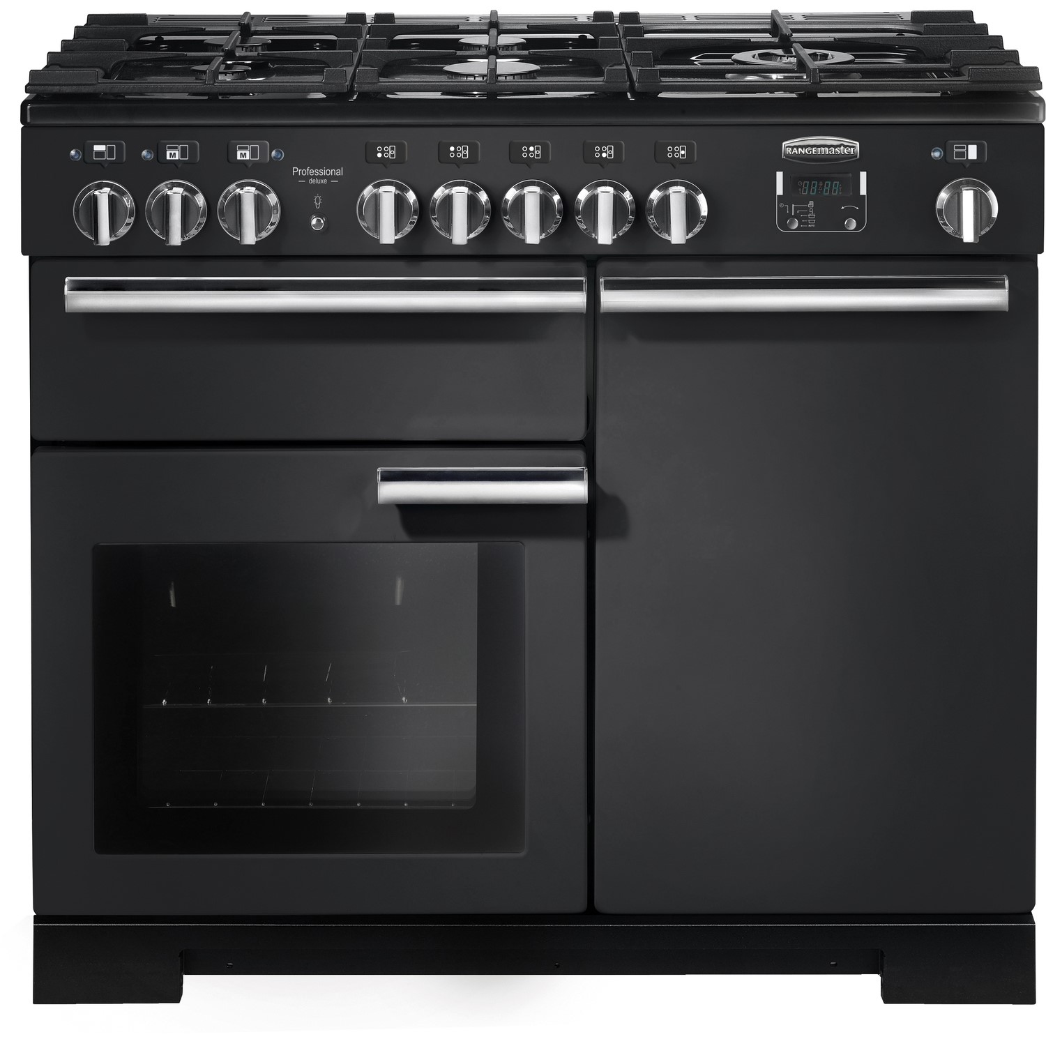 Rangemaster Professional Deluxe 100cm Dual Fuel Range Cooker - Black & Chrome