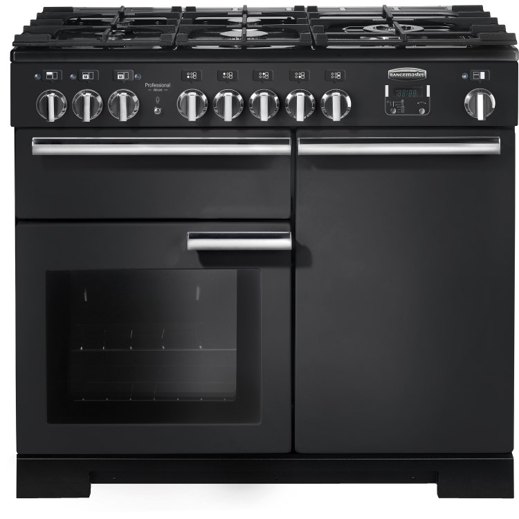 Rangemaster Professional Deluxe 100cm Dual Fuel Range Cooker - Black & Chrome
