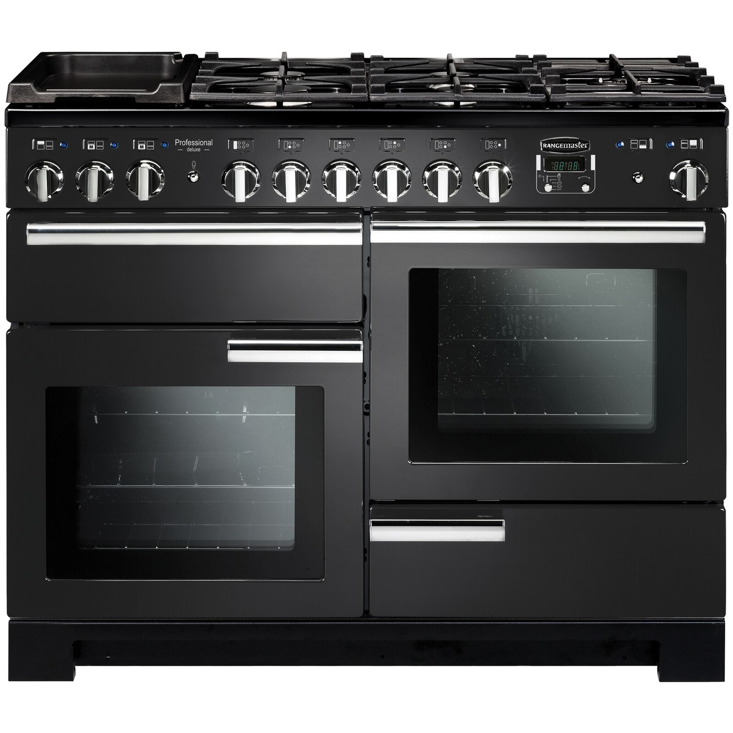 Rangemaster Professional Deluxe 110cm Dual Fuel Range Cooker - Charcoal Black & Chrome