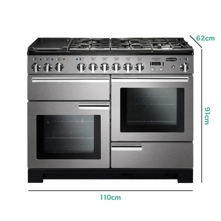 Rangemaster Professional Deluxe 110cm Dual Fuel Range Cooker - Stainless Steel