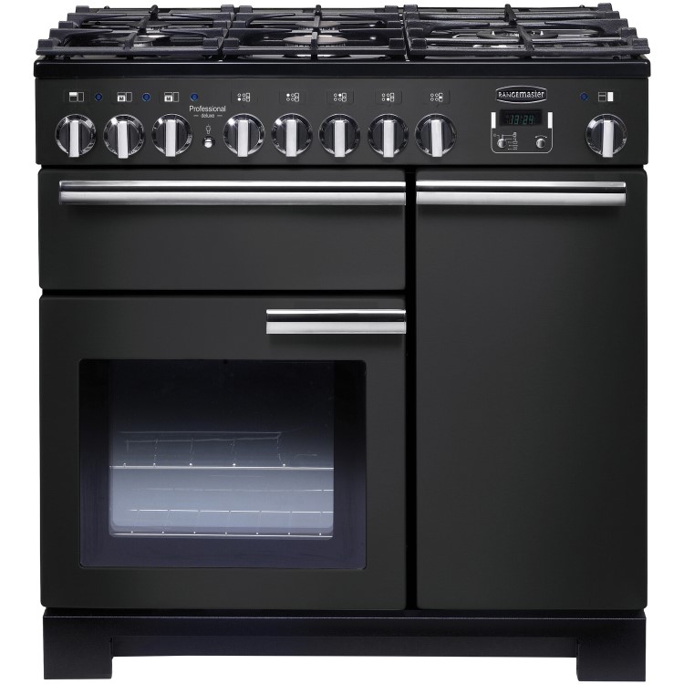 Rangemaster Professional Deluxe 90cm Dual Fuel Range Cooker - Black & Chrome