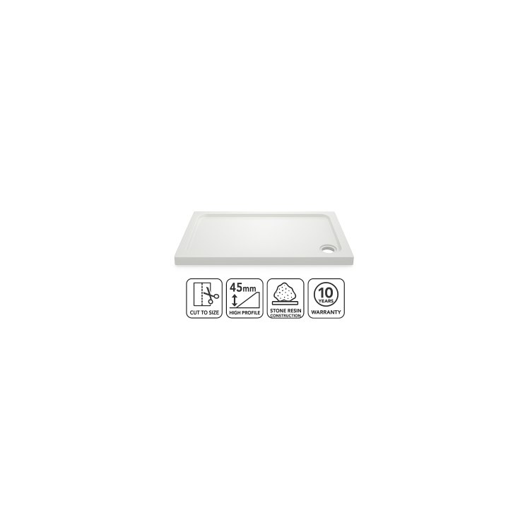 1200x800mm Anti-Slip Rectangular Shower Tray 45mm - White Acrylic Stone Resin - Pearl