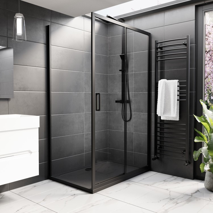 Black 1200x800mm Rectangular Shower Tray 45mm - Acrylic Stone Resin - Pearl