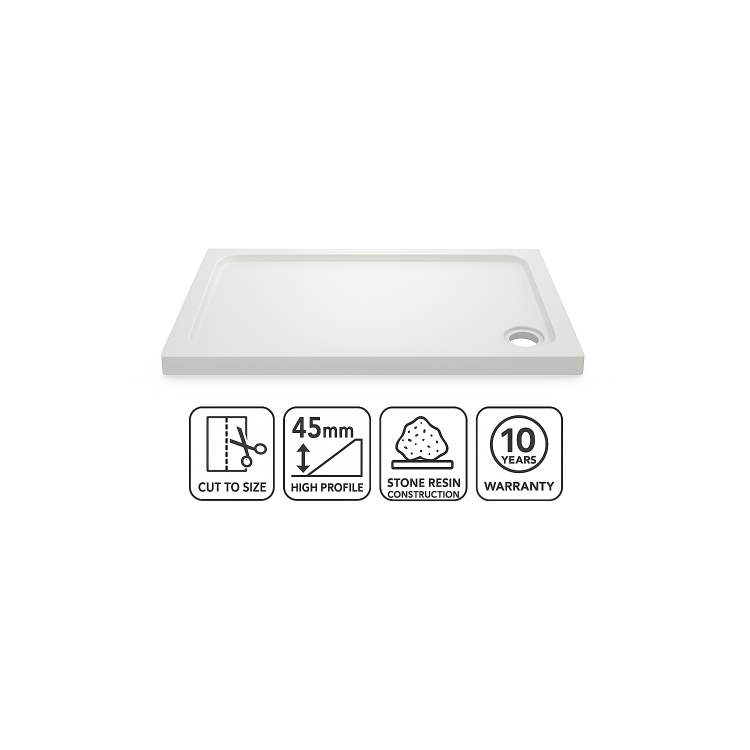 1400x800mm Anti-Slip Rectangular Shower Tray 45mm - White Acrylic Stone Resin - Pearl