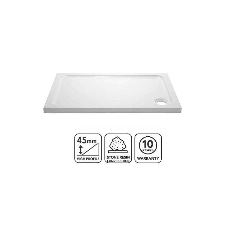 1800x800mm Rectangular 45mm White Stone Resin Shower Tray – Pearl