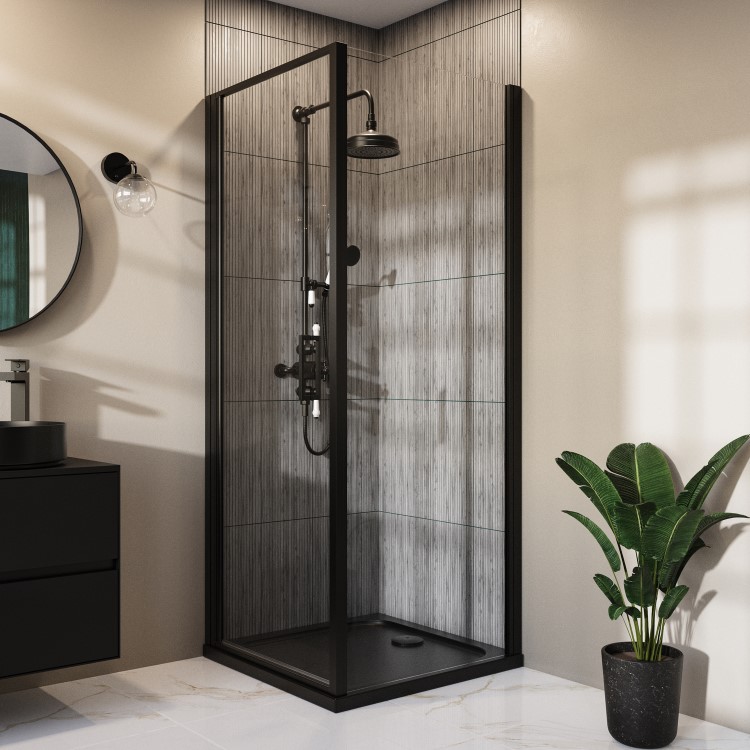 Black 900x900mm Square Shower Tray 45mm - Acrylic Stone Resin - Pearl