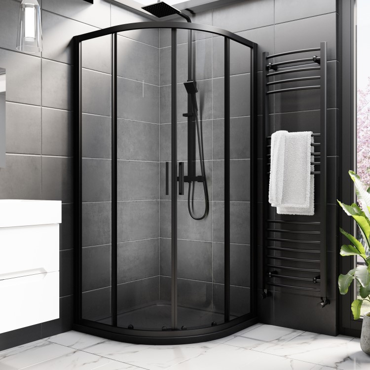 Black 900x900mm Quadrant Shower Tray 45mm - Acrylic Stone Resin - Pearl